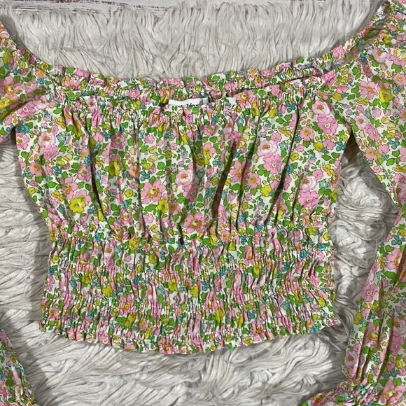 With Jéan Fonda Floral Off Shoulder Smocked Top in Pansies - Picture 6 of 11